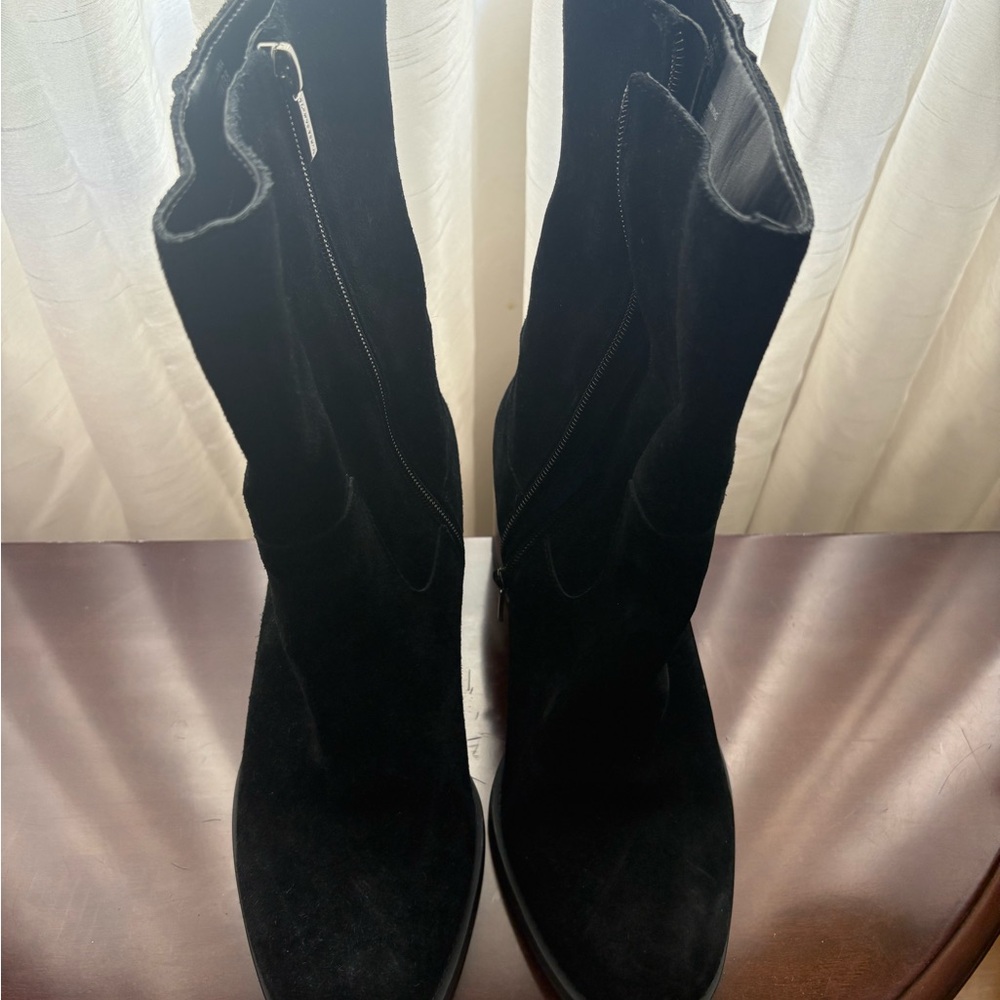 Vince Camuto Black Heeled Boots Suede Pull-On - Picture 3 of 8